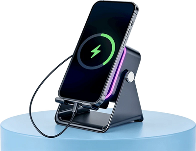 Enceinte à induction 5-en-1 avec support téléphone, Bluetooth 5.3 et lumière RVB