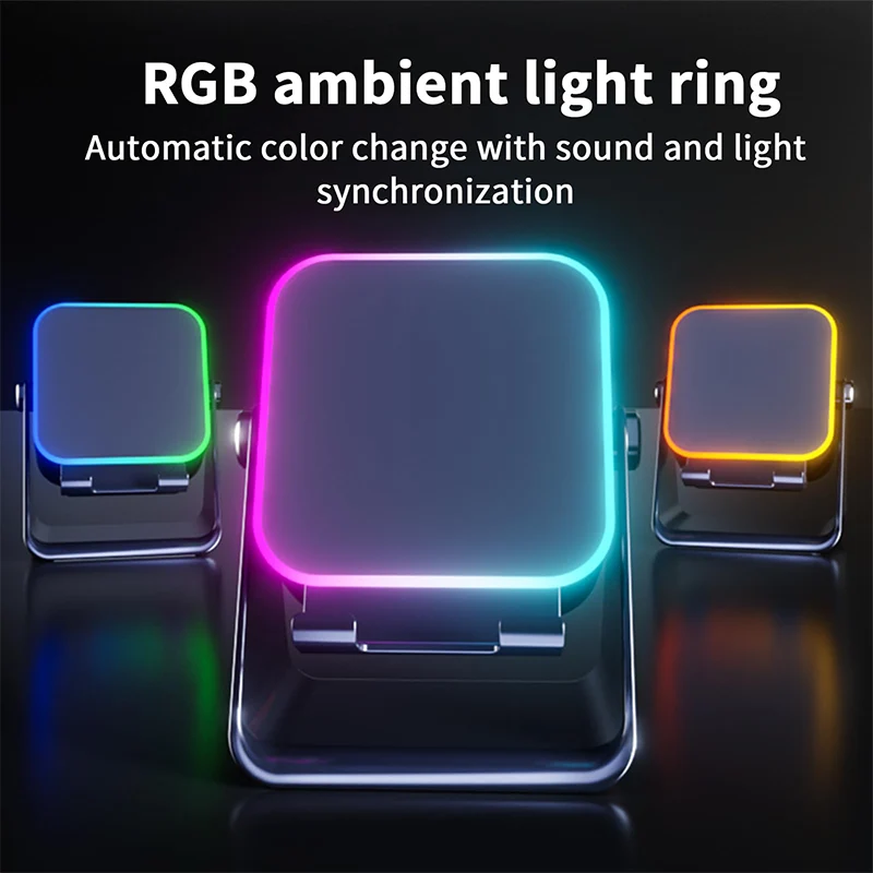 Enceinte à induction 5-en-1 avec support téléphone, Bluetooth 5.3 et lumière RVB