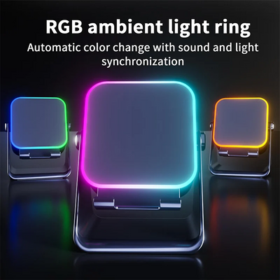 Enceinte à induction 5-en-1 avec support téléphone, Bluetooth 5.3 et lumière RVB