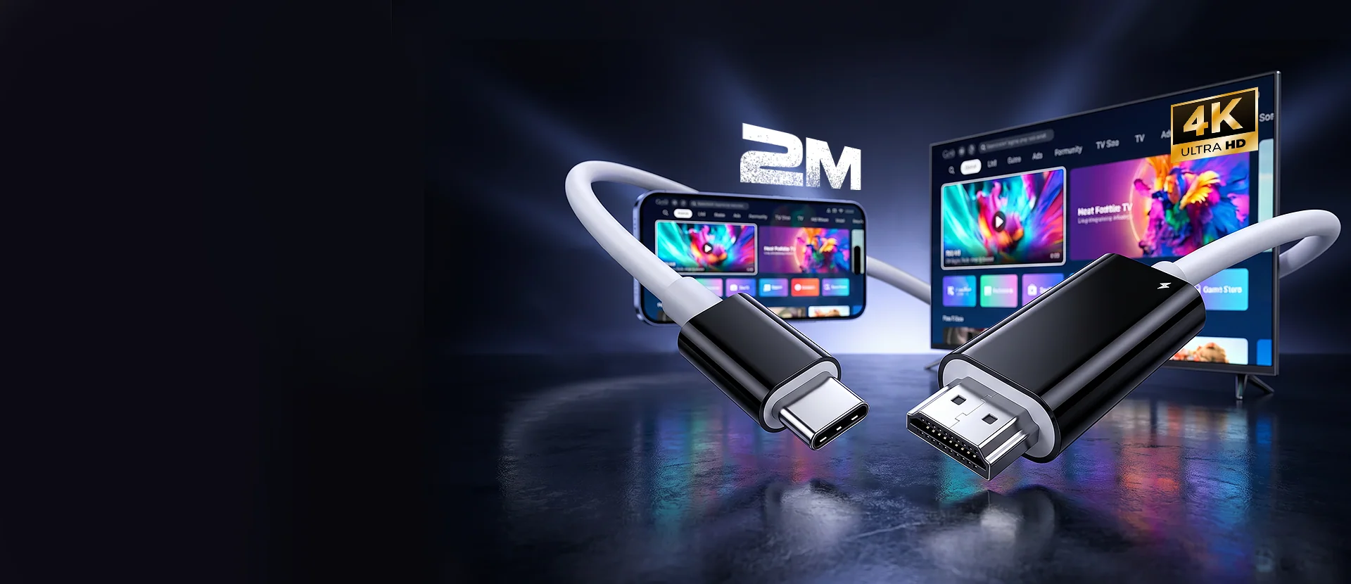 Câble USB-C vers HDMI 2 m : jeux, films et présentations sur grand écran