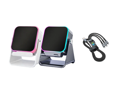 Enceinte à induction 5-en-1 avec support téléphone, Bluetooth 5.3 et lumière RVB