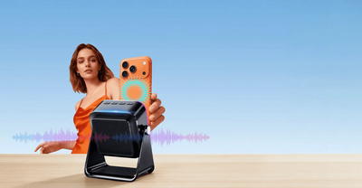 Enceinte à induction 5-en-1 avec support téléphone, Bluetooth 5.3 et lumière RVB